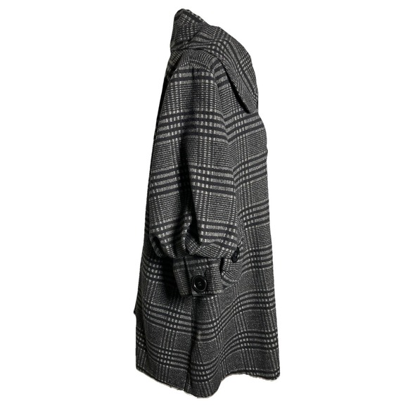 Anthropologie Hazel Black/Gray Plaid Aline Swing Coat Womens Size L 60s Style - Picture 4 of 9